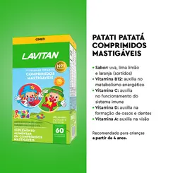 VITAMINA LAVITAN INFANTIL SABOR LARANJA+LIMAO+UVA COM 60 COMPRIMIDOS MASTIGÁVEIS