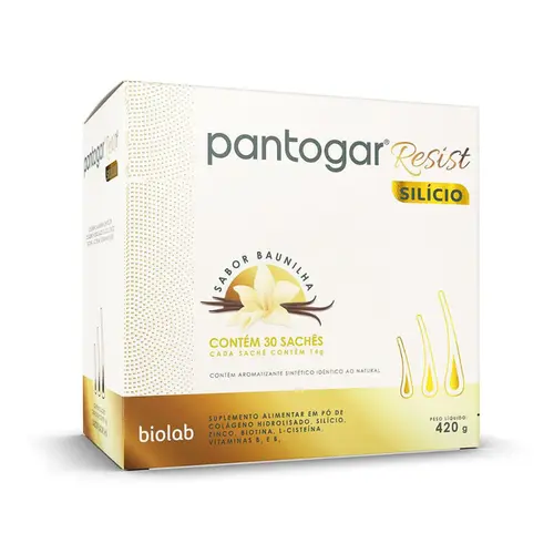 SUPLEMENTO EM PÓ PANTOGAR RESIST SILICIO SABOR BAUNILHA COM 30 SACHES
