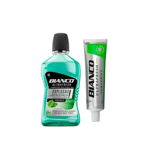 KIT BIANCO POWERMINT ENXAGUANTE BUCAL 500ML + PASTA DE DENTE 70G