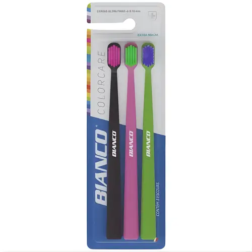 ESCOVA DE DENTE BIANCO COLORCARE EXTRA MACIA COM 3 UNIDADES