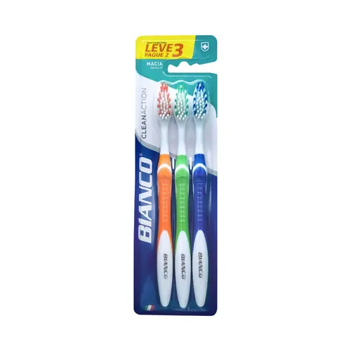 ESCOVA DE DENTE BIANCO CLEAN ACTION MACIA COM 3UN