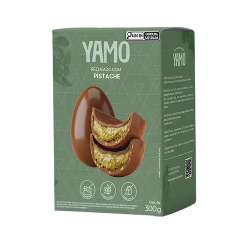 OVO DE PASCOA YAMO CHOCOLATE AO LEITE COM PISTACHE - ZERO AÇÚCAR, ZERO GLÚTEN E ZERO LACTOSE 300G