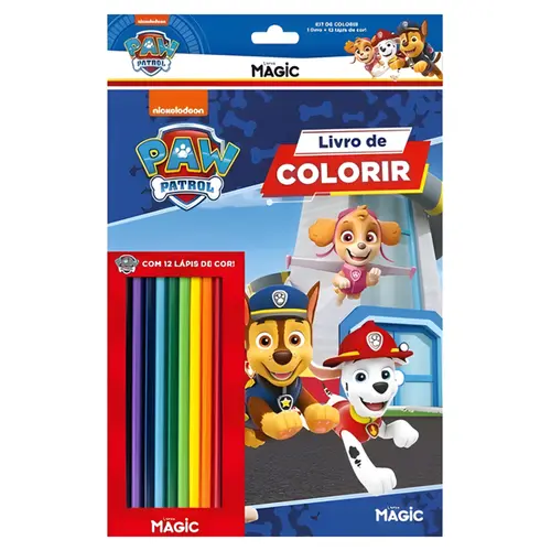 LIVRO INFANTIL COM KIT DE LAPIS DE COR PATRULHA CANINA MAGIC K