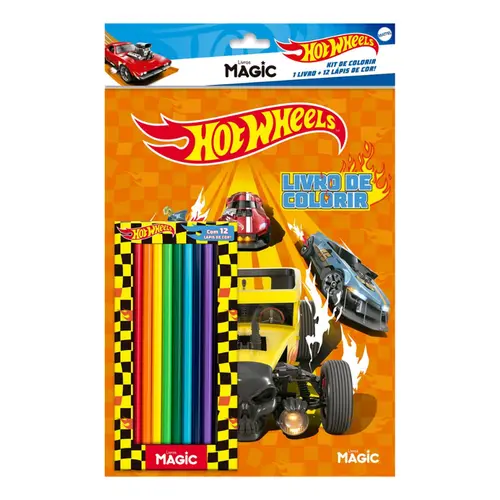 LIVRO DE COLORIR COM KIT DE LAPIS DE COR HOT WHEELS MAGIC KIDS