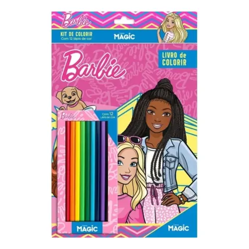 LIVRO DE COLORIR INFANTIL COM KIT LAPIS DE COR BARBIE MAGIC KIDS