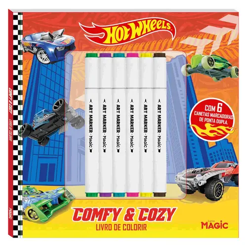 LIVRO HOT WHEELS COMFY COM 6 CANETAS MAGIC KIDS