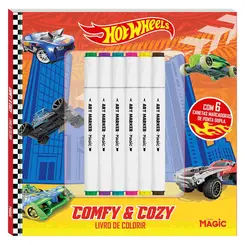 LIVRO HOT WHEELS COMFY COM 6 CANETAS MAGIC KIDS