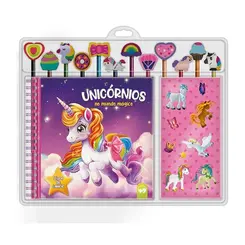 LIVRO BRINQUEDO KIT LAPIS + BORRACHA UNICORNIOS VALE DAS LETRAS