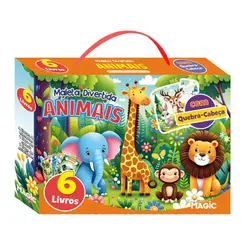 LIVRO BRINQUEDO ANIMAIS 6 LIVROS + 1 QUEBRA CABEÇA MALETA MAGIC KIDS