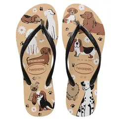 CHINELO HAVAIANA SLIM PETS PRETO E DOURADO TAM 39