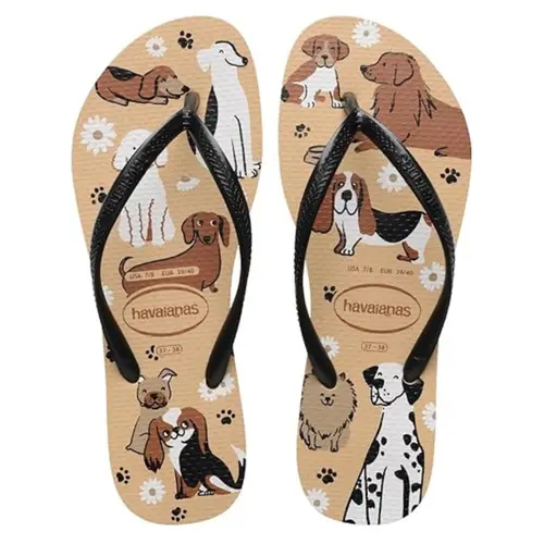 CHINELO HAVAIANAS SLIM PETS DOURADO E PRETO TAM 23