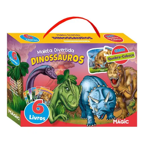 MALETA DINOSSAUROS 6 LIVROS + 1 QUEBRA CABEÇA MAGIC KIDS