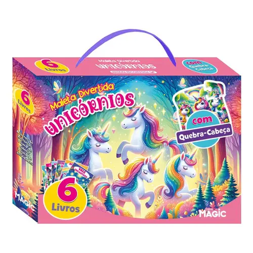 MALETA UNICORNIO 6 LIVROS + 1 QUEBRA CABEÇA MAGIC KIDS