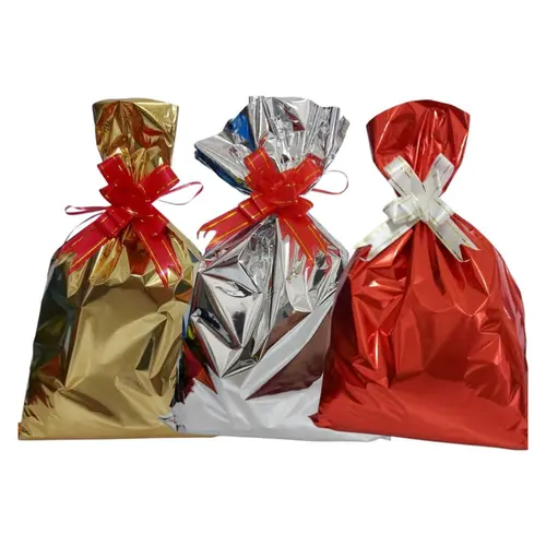 SACO PARA PRESENTE METALIZADO 25X37CM CASUAL COM SACO + LAÇO + CARTÃO