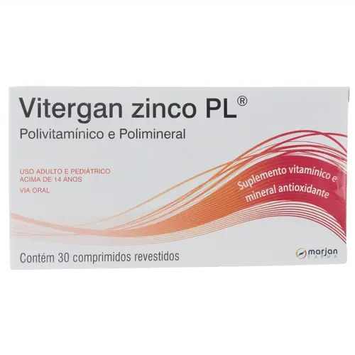 POLIVITAMINICO VITERGAN ZINCO PL 30MG COM 30 COMPRIMIDOS