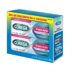 KIT COREGA ULTRA FIXADOR DE DENTADURA TRIPLA AÇÃO COM 2 UNIDADES SEM SABOR 20G