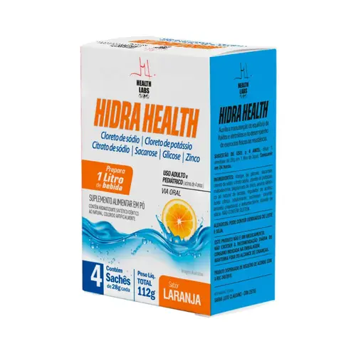 SUPLEMENTO HIDRA HEALTH LARANJA - HIDRATAÇÃO E REPOSIÇÃO DE ELETRÓLIDOS 28G