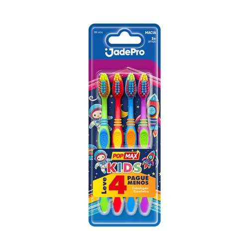 ESCOVA DE DENTE JADEPRO POPMAX KIDS MACIA 4 UNIDADES