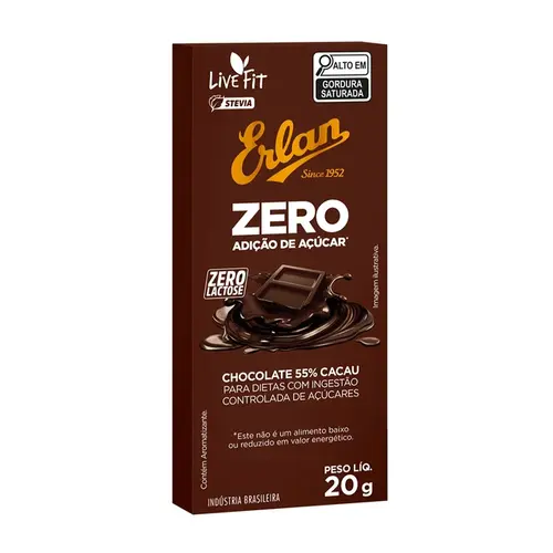 CHOCOLATE ERLAN 55% CACAU ZERO 20G