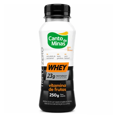 IOGURTE WHEY 23G TRIPLO ZERO CANTO DE MINAS VITAMINA DE FRUTAS 250G