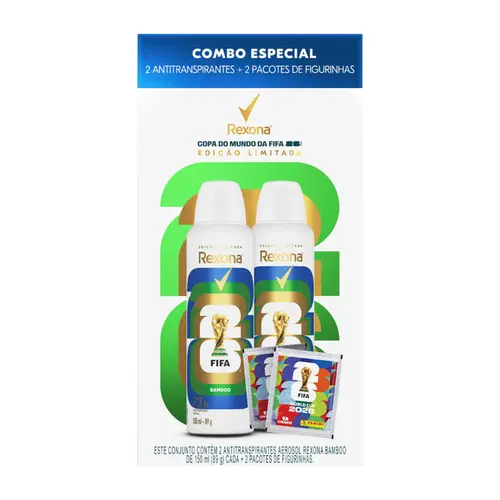 KIT DESODORANTE AEROSOL REXONA BAMBOO 150ML 2 UNIDADES + 2 PACOTES DE FIGURINHA FIFA 26