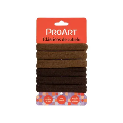 ELASTICO DE CABELO PROART COM 6 UNIDADES MARROM