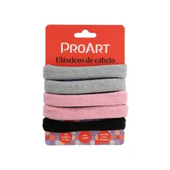 ELÁSTICO DE CABELO PROART COM 5 UNIDADES ROSA, CINZA E PRETO