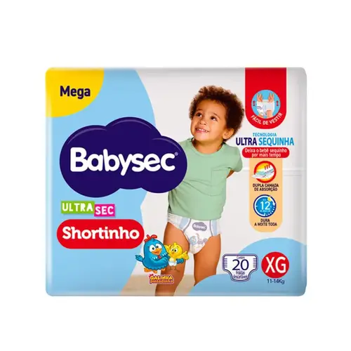 FRALDA CALÇA BABYSEC SHORTINHO ULTRASEC XG COM 20 UNIDADES