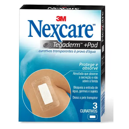 CURATIVOS NEXCARE TEGADERM COM ESPONJA À PROVA D'ÁGUA COM 3 UNIDADES