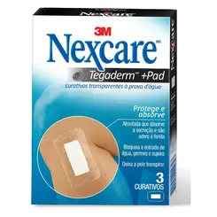 CURATIVOS NEXCARE TEGADERM COM ESPONJA À PROVA D'ÁGUA COM 3 UNIDADES