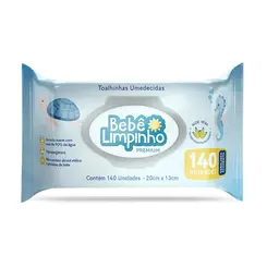 LENÇO UMEDECIDAS BEBÊ LIMPINHO PREMIUM COM 140 UNIDADES