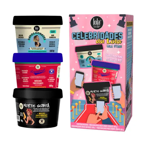 KIT MASCARA DE TRATAMENTO CELEBRIDADES LOLA COSMETICS COM 3 MÁSCARAS CAPILARES 3X100G