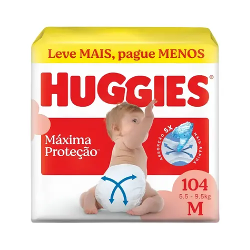 FRALDA HUGGIES MÁXIMA PROTEÇÃO M COM 104 UNIDADES