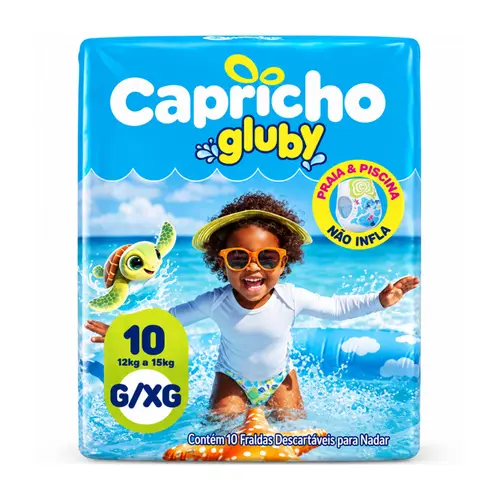 FRALDA CAPRICHO GLUBY PISCINA E PRAIA  G/XG COM 10 UNIDADES