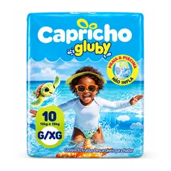 FRALDA CAPRICHO GLUBY PISCINA E PRAIA  G/XG COM 10 UNIDADES