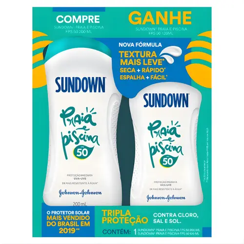 KIT PROTETOR SOLAR CORPO TODO SUNDOWN PRAIA E PISINA FPS 50 200ML + FPS 50 120ML