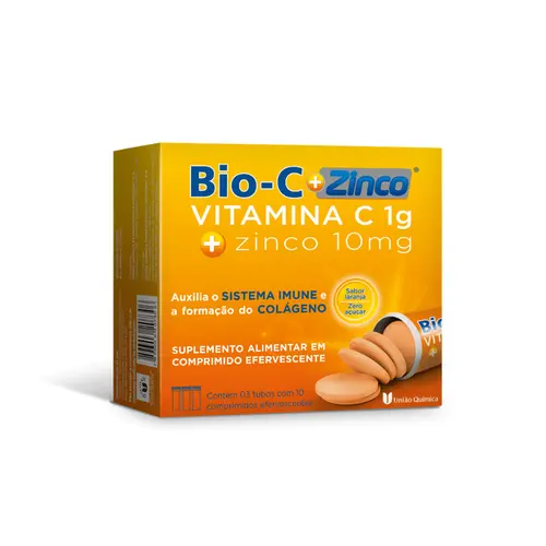 BIO C  VITAMINA C 1G + ZINCO 10MG COM 30 COMPRIMIDOS EFERVESCENTES