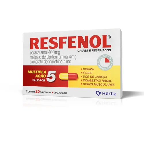 RESFENOL PARACETAMOL 400MG + CLORIDRATO FENILLEFRINA 4MG + MALEATO DE CLORFENIRAMINA 4MG 20 CÁPSULAS