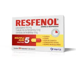 RESFENOL PARACETAMOL 400MG + CLORIDRATO FENILLEFRINA 4MG + MALEATO DE CLORFENIRAMINA 4MG 20 CÁPSULAS