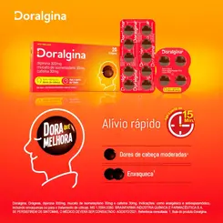 DORALGINA DIPIRONA SÓDIGA 300MG + ISOMETEPTENO 30MG + CAFEÍNA 30MG 20 COMPRIMIDOS - ALIVIO RAPIDO DAS DORES DE CABEÇA RÁPIDO