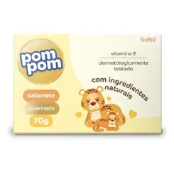 SABONETE POM POM GLICERINA 70G – LIMPEZA SUAVE E HIPOALERGÊNICA INFANTIL