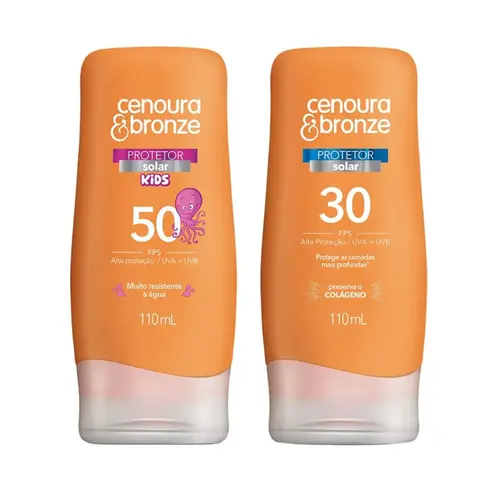 KIT PROTETOR SOLAR CENOURA & BRONZE KIDS FPS50 110 ML + FPS30 110ML