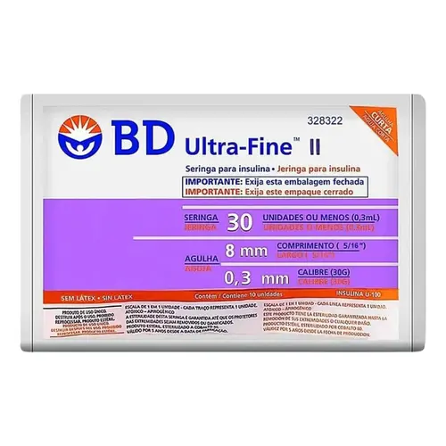SERINGA BD ULTRA FINE INSULINA 30UI COM 10 UNIDADES AGULHA DE 8MM