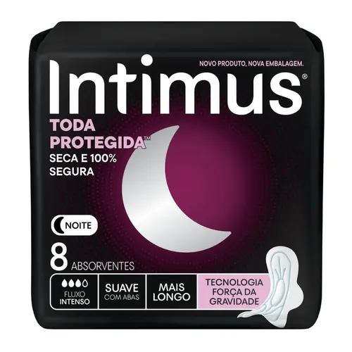 ABSORVENTE INTIMUS NOTURNO COBERTURA SUAVE COM ABAS  8 UNIDADES