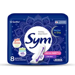 ABSORVENTE NOTURNO SYM TOTAL PROTECT NOITE & DIA SUAVE COM ABAS 8 UNIDADES
