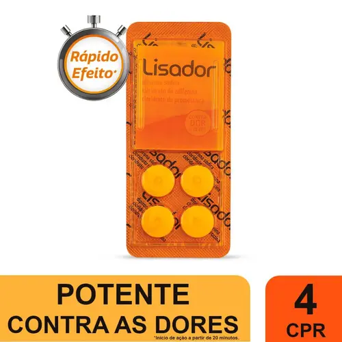 LISADOR DIPIRONA 500MG + ADIFENINA 10MG + PROMETAZINA 5MG COM 4 COMPRIMIDOS