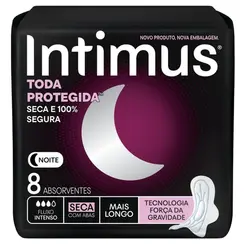 ABSORVENTE INTIMUS NOTURNO COBERTURA SECA COM ABAS 8 UNIDADES
