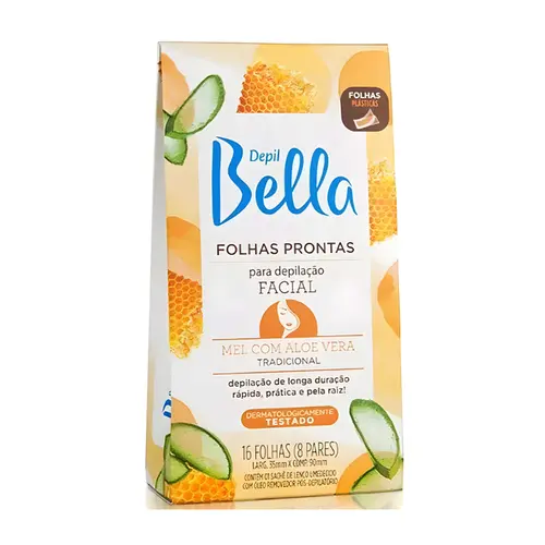 FOLHAS PRONTAS PARA DEPILAÇÃO FACIAL DEPIL BELLA MEL COM ALOE VERA 16UN