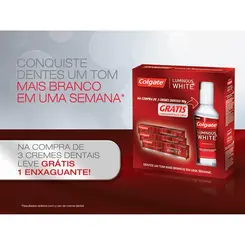 KIT COLGATE LUMINOUS WHITE PASTA DE DENTE 70G 3 UNIDADES  + ENXAGUANTE BUCAL 250ML
