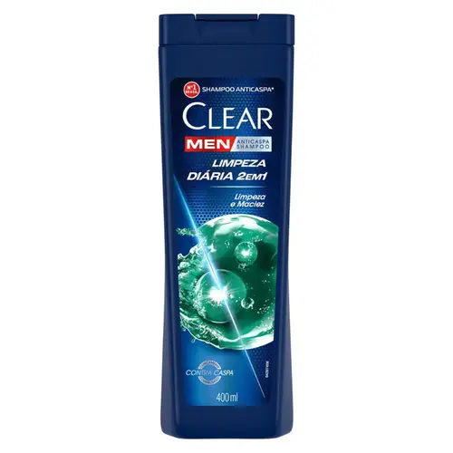 SHAMPOO ANTICASPA CLEAR MEN 2 EM 1 LIMPEZA DIARIA 400ML